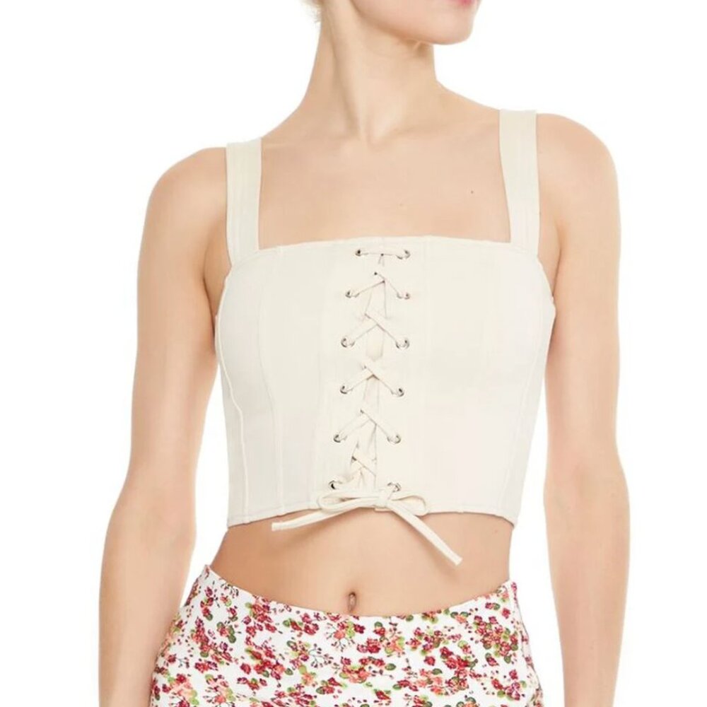 Forever 21 Small Cream Lace-Up Crop Top NWT